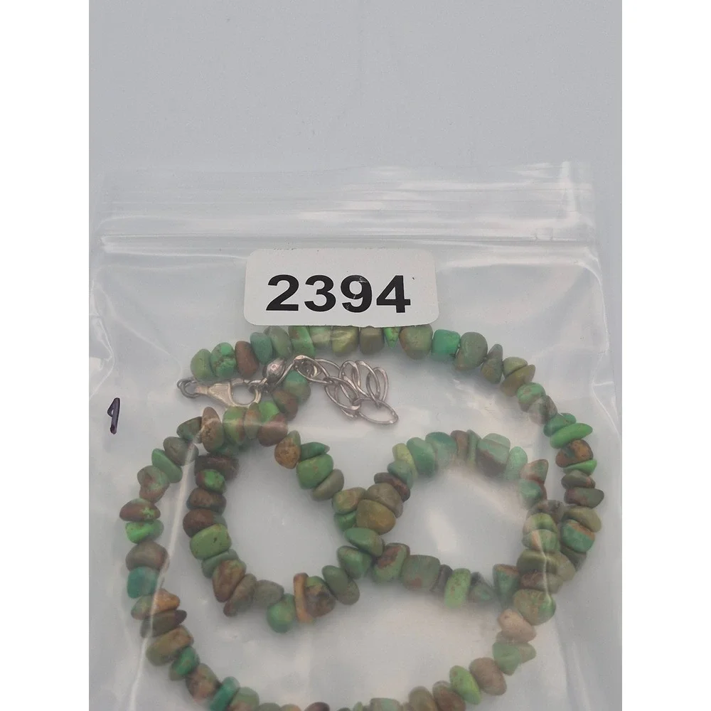 Turquoise Chip Necklace Green Sterling Silver 925 Adjustable Boho Southwestern